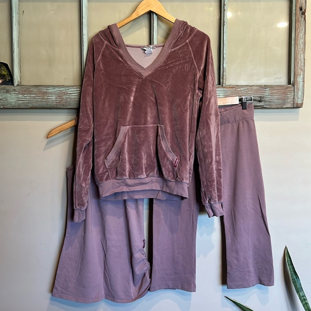 HARD TAIL 3-pc L Velour Hoody Yoga SET Lilac